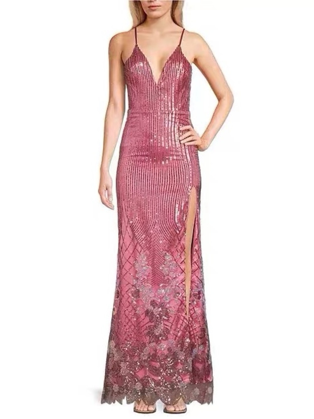 NWT Blush Pink Sequin V-Neck Spaghetti Strap Prom Slip Dress